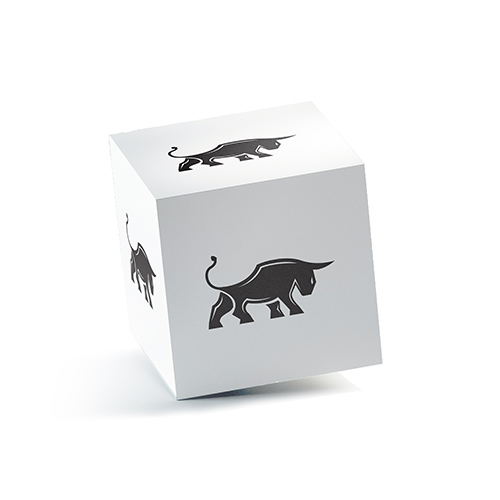 Iconic Monumental Black Bull Logo logo on a 3D square box mockup