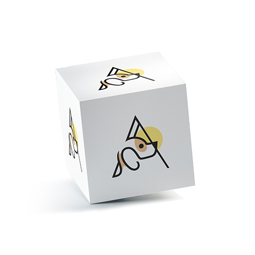 Letter A Dog Logo logo on a 3D square box mockup