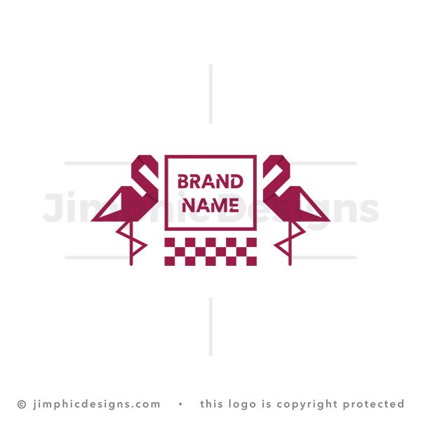 Geometric Origami Flamingos Crest Logo