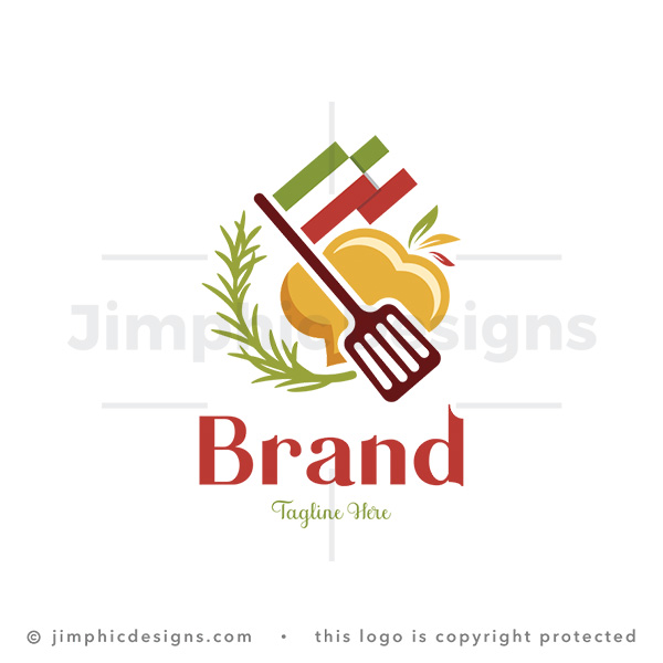Italian Chef Hat Spatula Rosemary Flag Logo