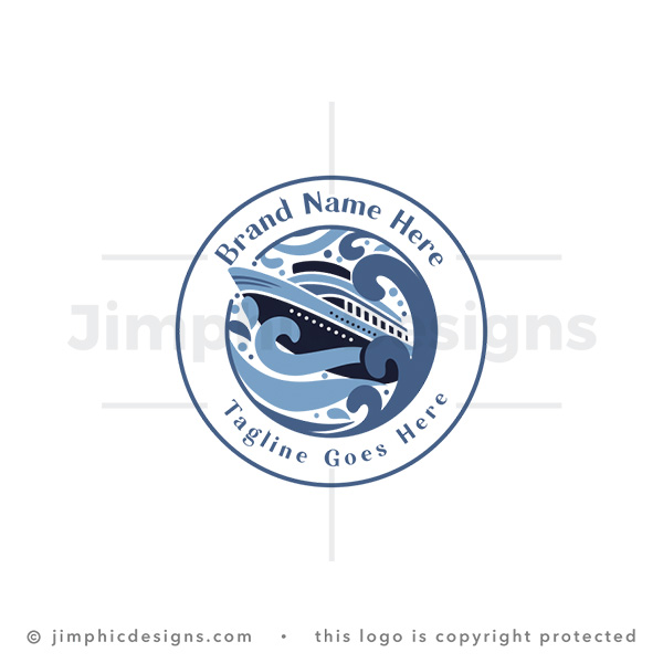 Cruise Liner Ocean Waves Circular Emblem Logo