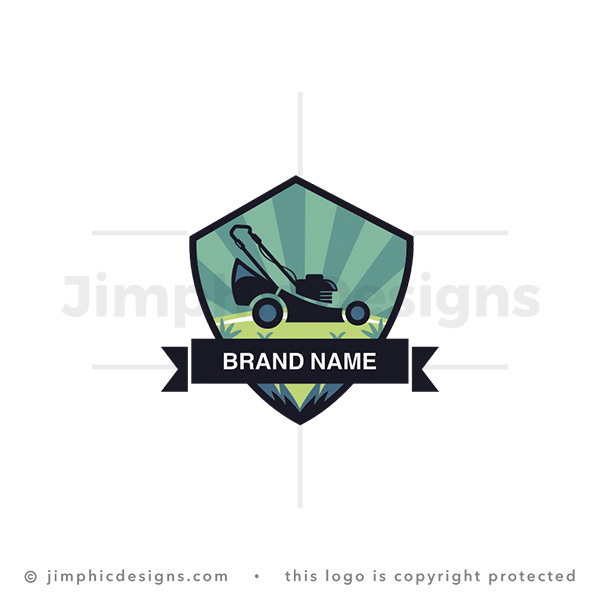 Lawn Mower Landscaping Care Shield Badge Logo