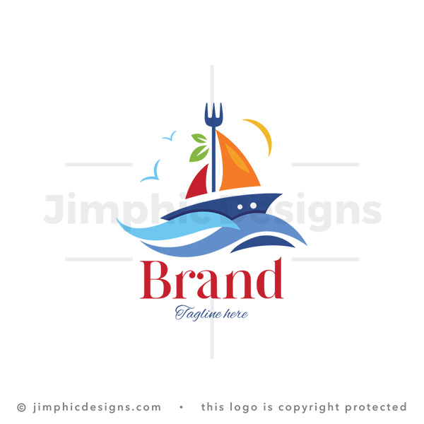 Sailing Fork Boat Seafood Dining Logo