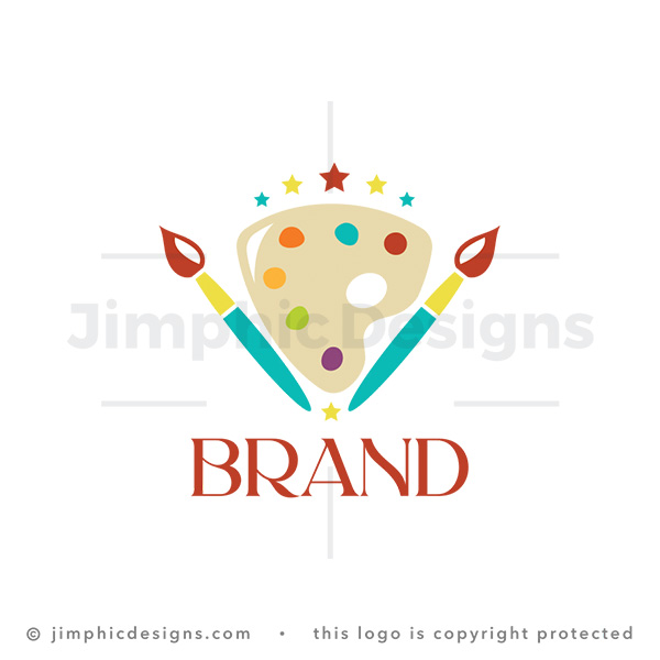 Creative Art Studio Palette Crossed Brushes Logo