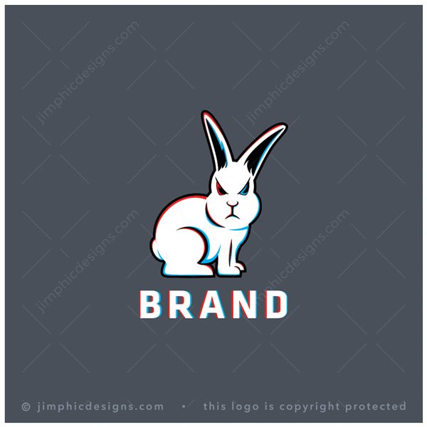 Bunny Logo logo for sale: Modern and peculiar rabbit animal design with a very fierce look in his eyes and 3D effect surrounding. 