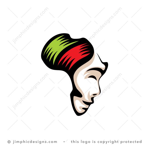 Africa Face Logo logo for sale: Modern and creative face design with an traditional African style head band shaped inside the Africa continent.