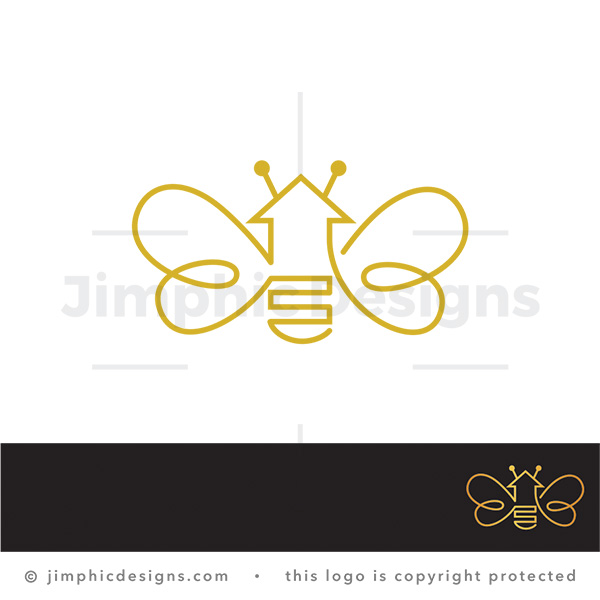 Bee Arrow Minimalist Monoline Logo - pre-made logo for sale