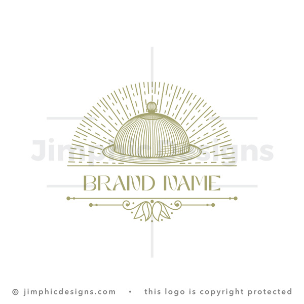 Catering Cloche And Sunrise In Vintage Style Logo