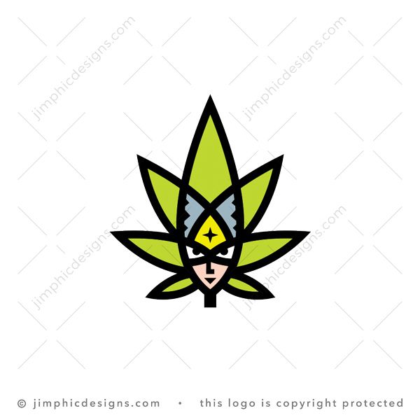 Cannabis King Logo logo for sale: Sleek character with a crown is shaped with lines from the leaves attached to the cannabis leaf.
