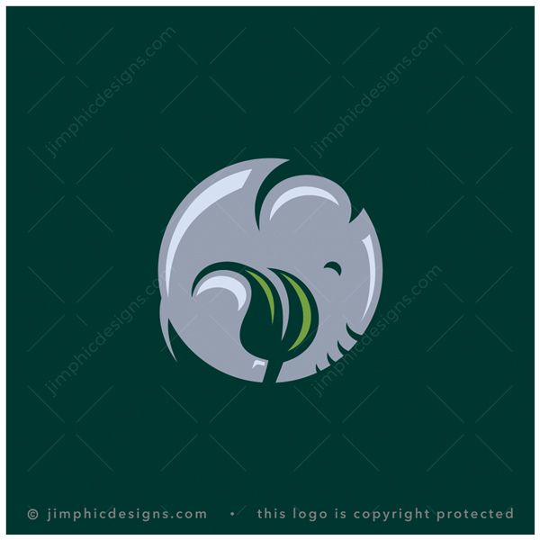 Elephant Leaf Logo logo for sale: Cute little elephant in a circle bending around a leaf.
