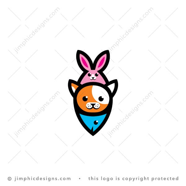 Rabbit Cat Fish Logo logo for sale: A rabbit and cat is shaped inside a big iconic fish design.