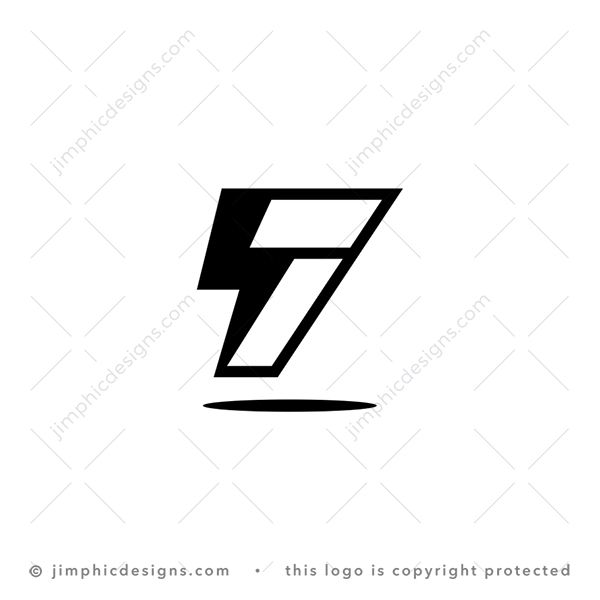 7 Bolt Logo logo for sale: Big and simplistic lightning bolt creating the number 7 when looking at from a 3D perspective, hanging in the air.