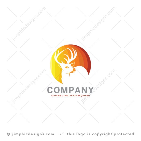 Deer Logo logo for sale: Negative space deer inside a circle with a seasonal background.