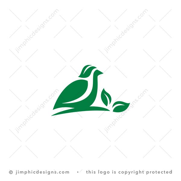 Bird Leaf Logo logo for sale: Iconic bird shape is created with two leaves, sitting on an abstract stick.