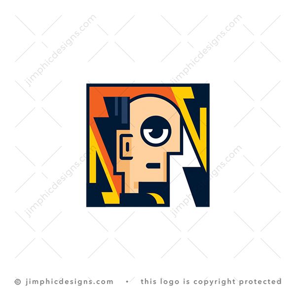 Lightning Man Logo logo for sale: Modern man face design is shaped with lightning bolts. The front lightning bolt shapes his nose and mouth, while the back lightning bolt shapes his hair around his head, as the man is bold on top.