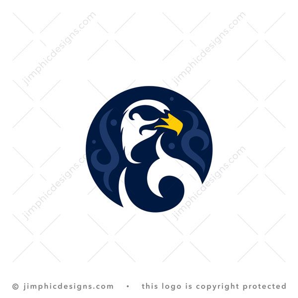 Tribal Eagle Logo logo for sale: Sleek eagle bird shaped with traditional tribal graphics inside a circle.