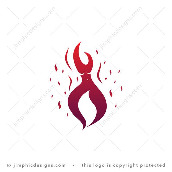 Dancing Flame Logo logo for sale: Sleek and simplistic flame shapes a dancing person with female characteristics.