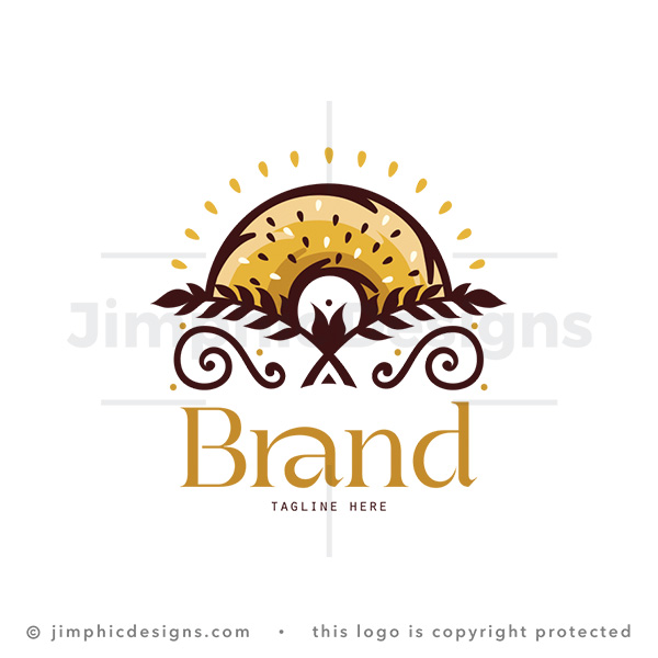 Bagel Rising Like a Sunrise with Wheat Leaves - pre-made logo for sale