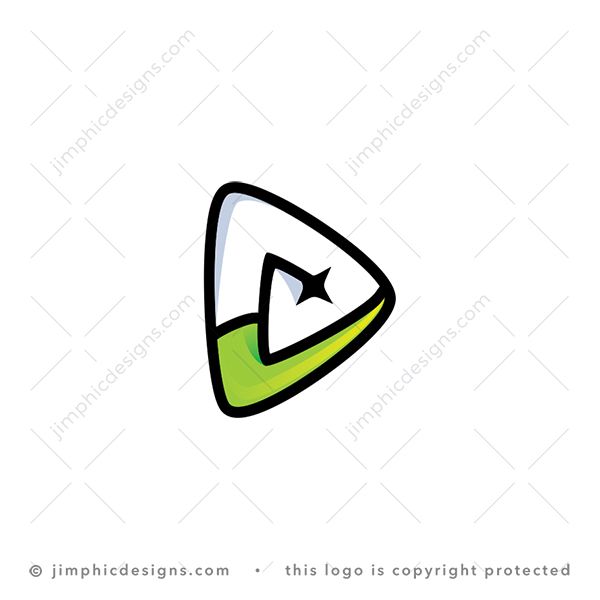 Check A Logo logo for sale: Smooth uppercase letter A is featured with a check symbol inside an iconic media shape.