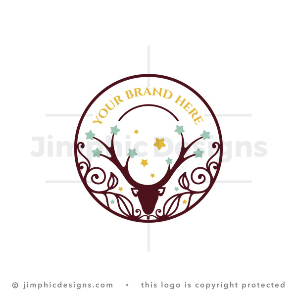 Deer Antlers with Stars and Vine Border - pre-made logo for sale