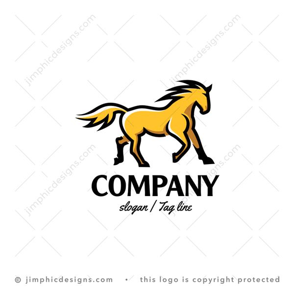 Horse Logo logo for sale: Modern horse design in a moving motion with his mane and tail flowing in the air.