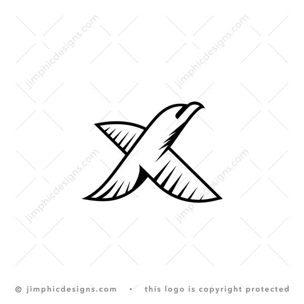 Eagle X Logo logo for sale: Modern and simplistic eagle flying in the air designed in the shape of a letter x.