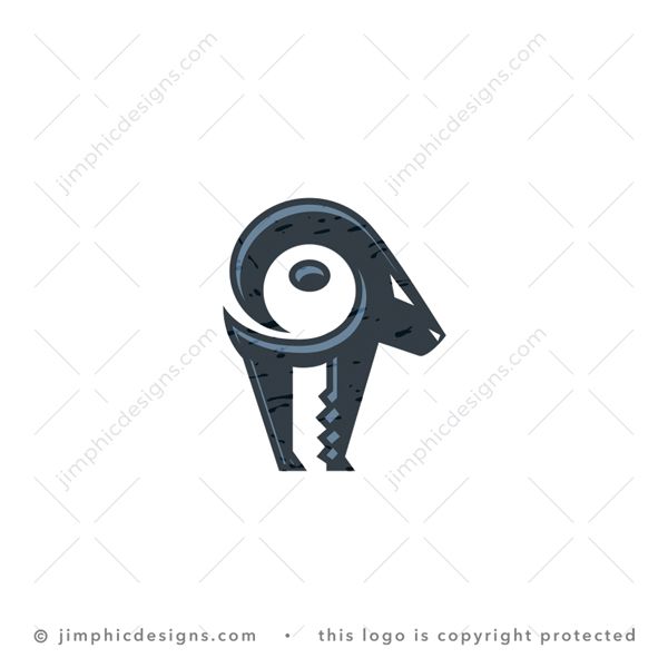 Ram Key Logo logo for sale: Modern and simplistic ram animal shaping a white negative space key inside with his horns and legs.