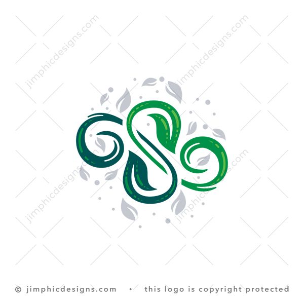 Letter S Leaf Logo logo for sale: Sleek letter S is shaped with two green leaves overlapping each other.