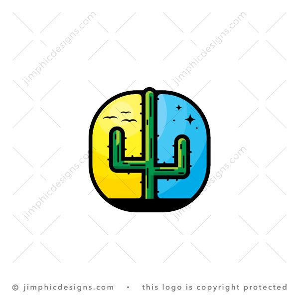 Letters CD Cactus Logo logo for sale: Big iconic cactus plant separate night and day while shaping uppercase letter C and letter D.