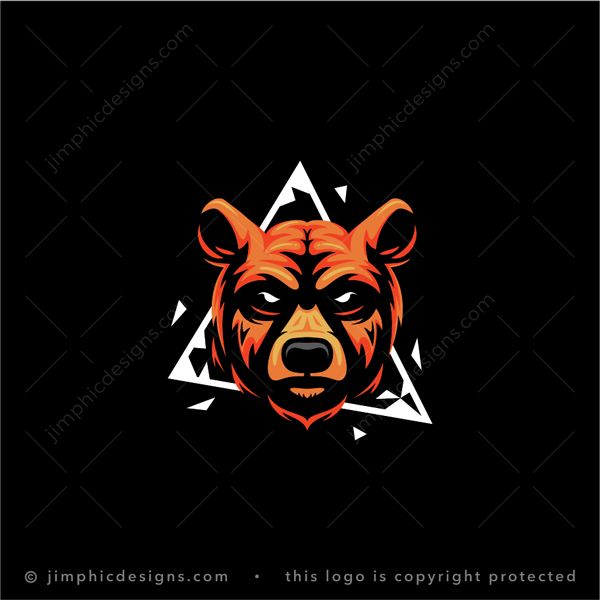 Bear Logo logo for sale: Big and fierce looking bear head design is breaking through a triangle.