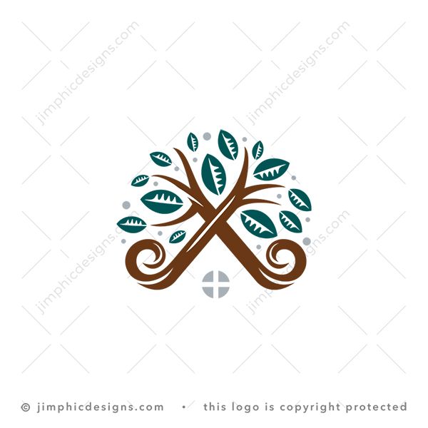 Nature House Logo logo for sale: Two sleek tree branches bearing leaves are overlapping each other and creates the iconic roof graphic to represent a house.
