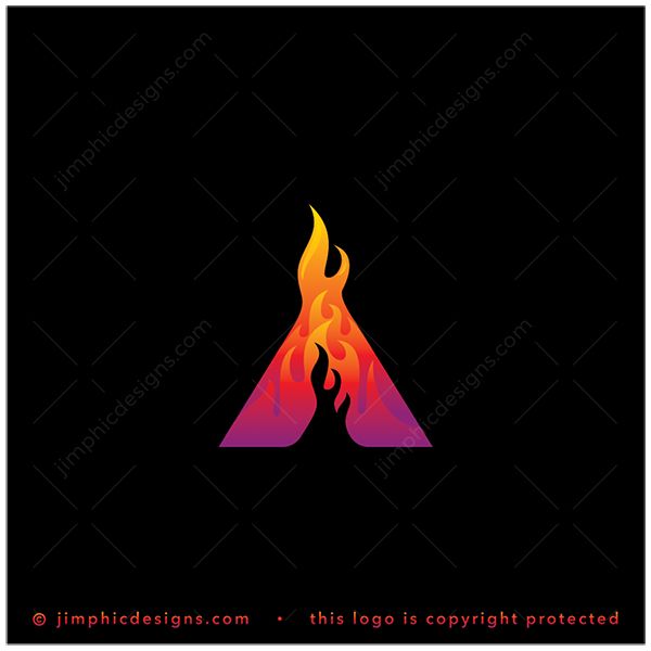 Letter A Flame Logo logo for sale: Smooth uppercase letter A in the shape of a simplistic flame design.