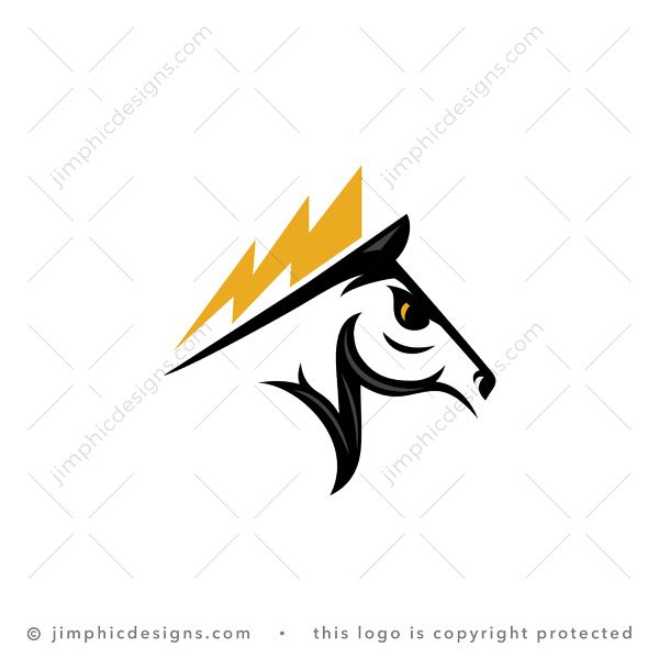 Thunder Horse Logo logo for sale: Sleek horse head design with a thunder bolt shaped as his mane and bottom part of his neck shaped like a stylish uppercase letter N.