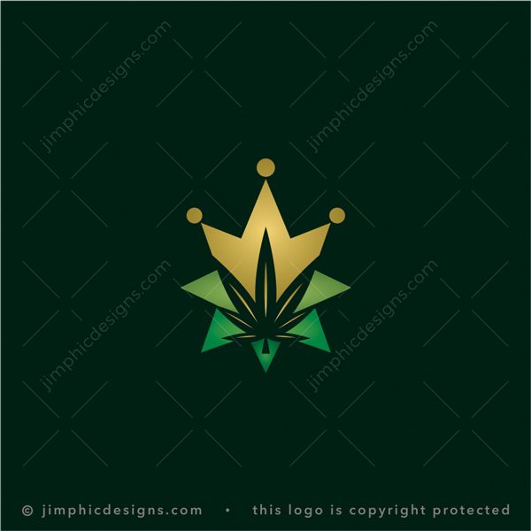 Royal CBD Logo logo for sale: Big iconic cannabis leaf is designed with negative space inside a star with the top part shaped into a crown.