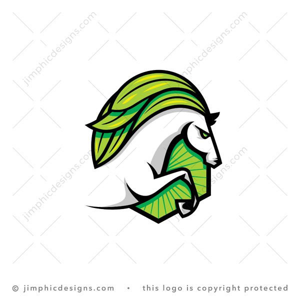 Nature Horse Logo logo for sale: Sleek horse in jumping motion in front of a shield with big leaves in his mane.