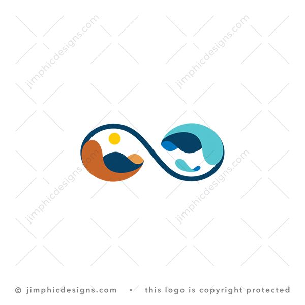 Infinite Coastal Logo logo for sale: Modern and simplistic infinity symbol creates abstract landscapes with dunes and coastal waves.