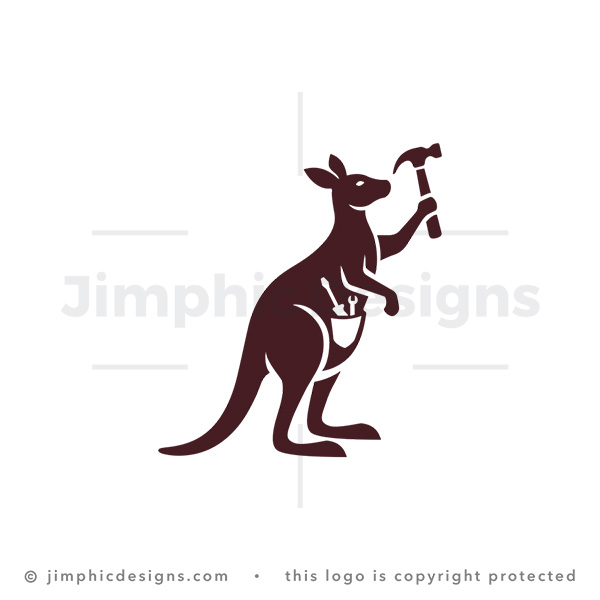 Kangaroo Holding A Hammer With Tools In Pouch Logo - pre-made logo for sale