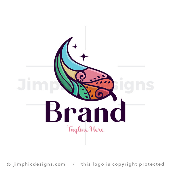 Leaf and Crescent Moon Logo with Mandala Pattern Logo