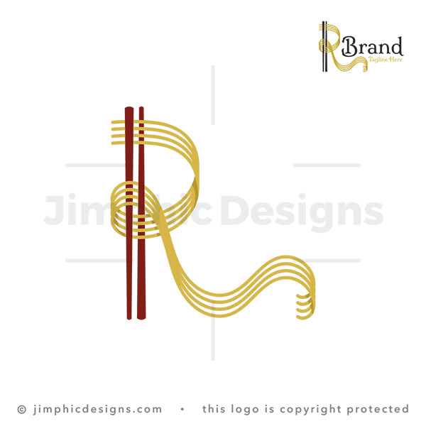 Letter R Made of Ramen Noodles and Chopsticks - pre-made logo for sale