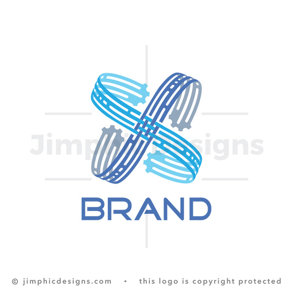 Letter X with Gears in Blue