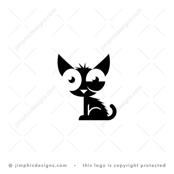 Anxious Cat Logo logo for sale: Funny cat with a very simplistic finish in a sitting position and the one eye in a twitch motion