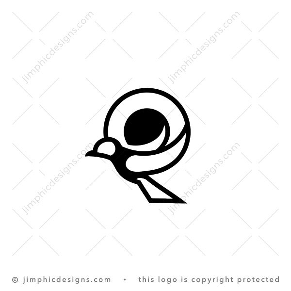 Letter R Bird Logo logo for sale: Simplistic bird shapes an uppercase letter R with the sun in the background.