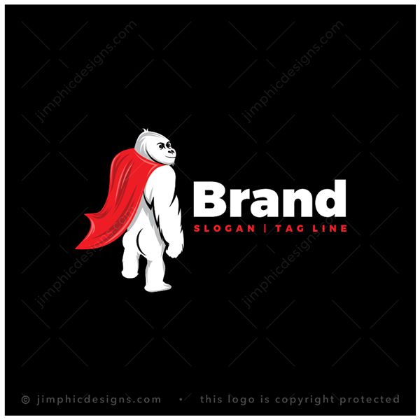 Super Ape Logo logo for sale: Ape animal standing upright with a red cape around his neck floating in the air.