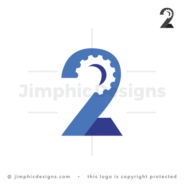 Number 2 With Gear In The Curve Logo - pre-made logo for sale