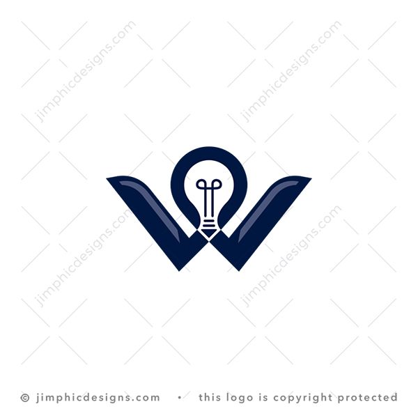 Letter W Light Bulb Logo logo for sale: Simplistic and clean light bulb is shaped with white negative space in the center of the letter W.