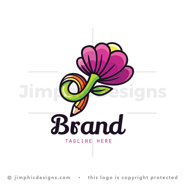 Pencil Flower Logo - pre-made logo for sale