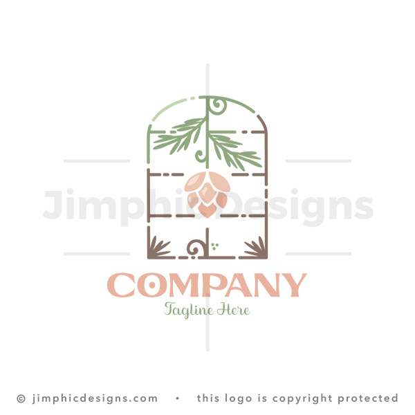 Pinecone Hanging in an Arched Window Frame - pre-made logo for sale
