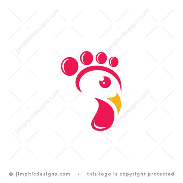 Chicken Feet Logo logo for sale: Smooth chicken animal head design in the shape of an iconic foot symbol.