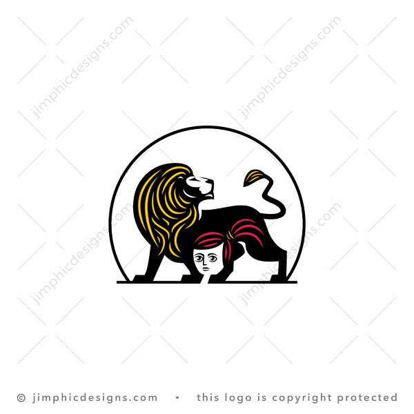 Lion Woman Logo logo for sale: Sleek tiger looking over his shoulder shapes the face of a woman with his legs.