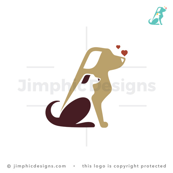 Two Dog Silhouette with Hearts - pre-made logo for sale